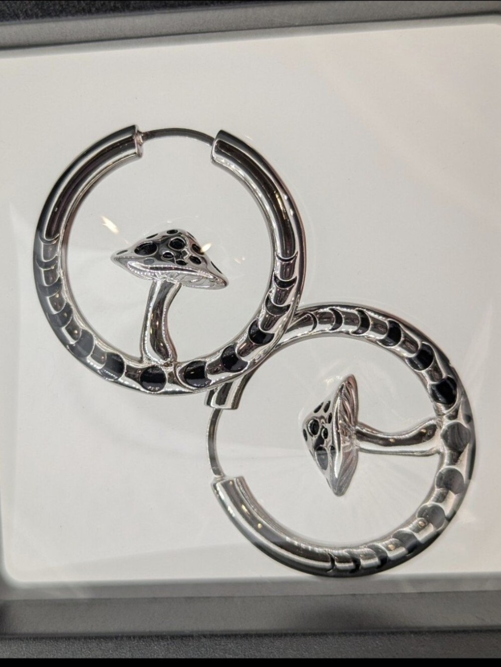 Silver Mushroom Hoop Earrings